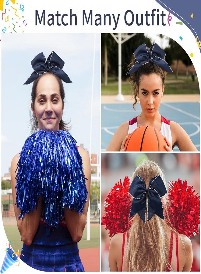 CN 10PCS 7.5" Navy Large Cheer Bows, Cheerleading Bows Ponytail Holder for Girls, Grosgrain Ribbon Cheer Hair Bows with Elastic Hair Tie for Cheerleader College Sports Softball Competition - Image 4